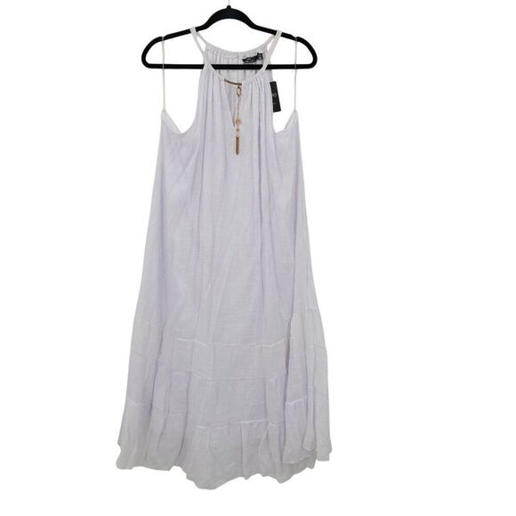 Womens White Gauze Halter Maxi Dress Plus Sz 2X Lightweight Ruffled Summer Boho - Picture 10 of 10